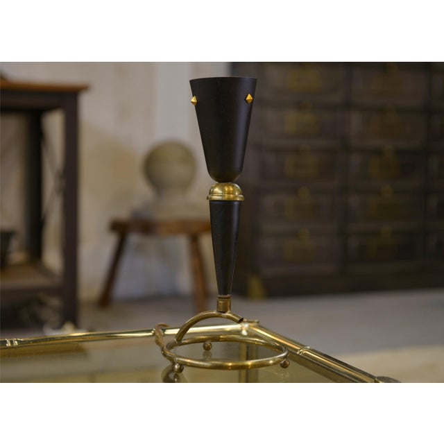 Brass and Black Lacquered Metal Lamp, 1960s For Sale - Image 6 of 9