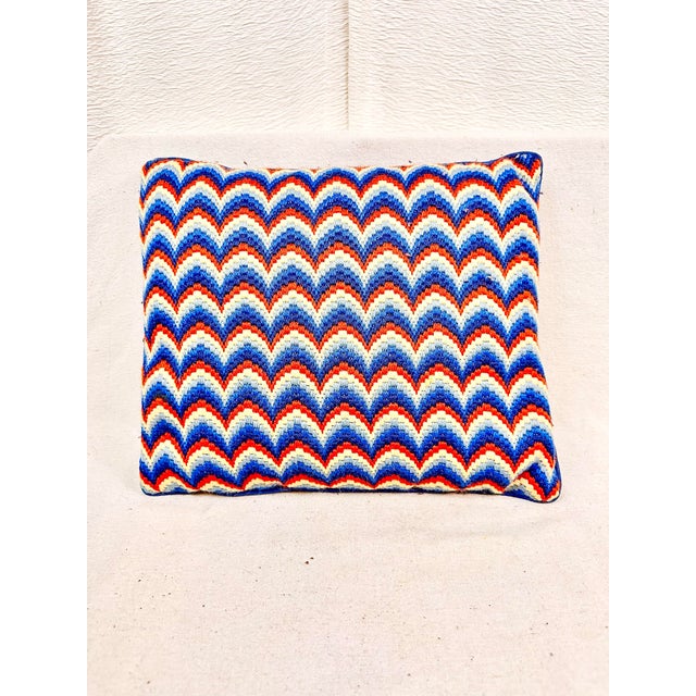 Fabulous vintage handmade pillow. Needlepoint design in red, white and blue. Perfect for the 4th of July, or just to add a...