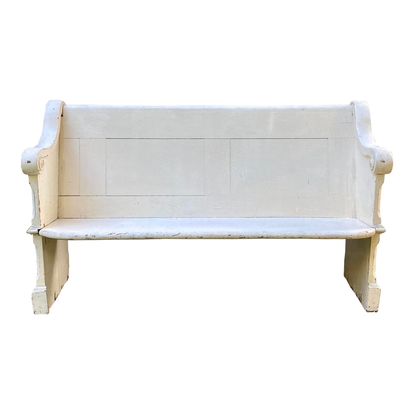 Antique Paneled Church Pew With Curved Arms Chairish