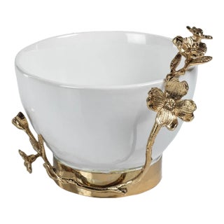 Neva Tapered Ceramic Bowl with Floral Trim, Small For Sale