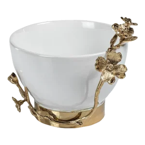 Neva Tapered Ceramic Bowl with Floral Trim, Small