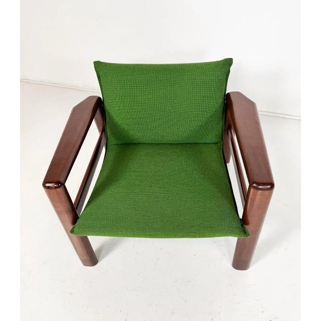 1960s Set of Mid-Century Modern Armchairs in Green Fabric and Wood, Italy, 1960s For Sale - Image 5 of 8