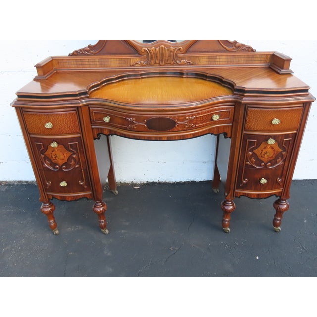 Early 1900s Carved Inlay Vanity Makeup Table 6611 For Sale - Image 9 of 18