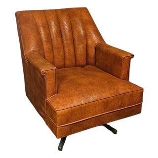 1970s Mid-Century Modern Faux Leather Swivel Rocker Chair For Sale