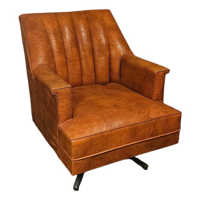1970s Mid-Century Modern Faux Leather Swivel Rocker Chair For Sale