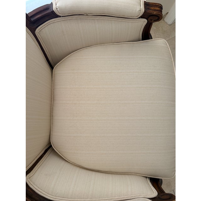 Pair of Louis XVI–Style Upholstered Armchairs For Sale - Image 4 of 4