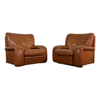 Vintage 1970's Italian Leather Lounge Chairs For Sale
