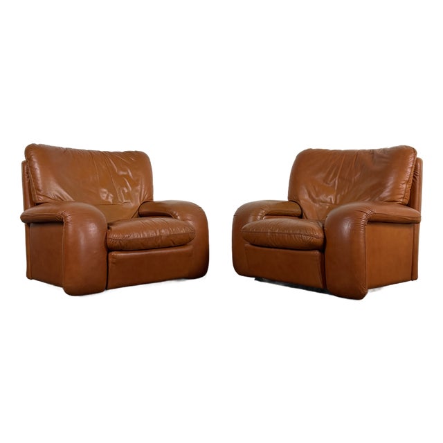 Vintage 1970's Italian Leather Lounge Chairs For Sale