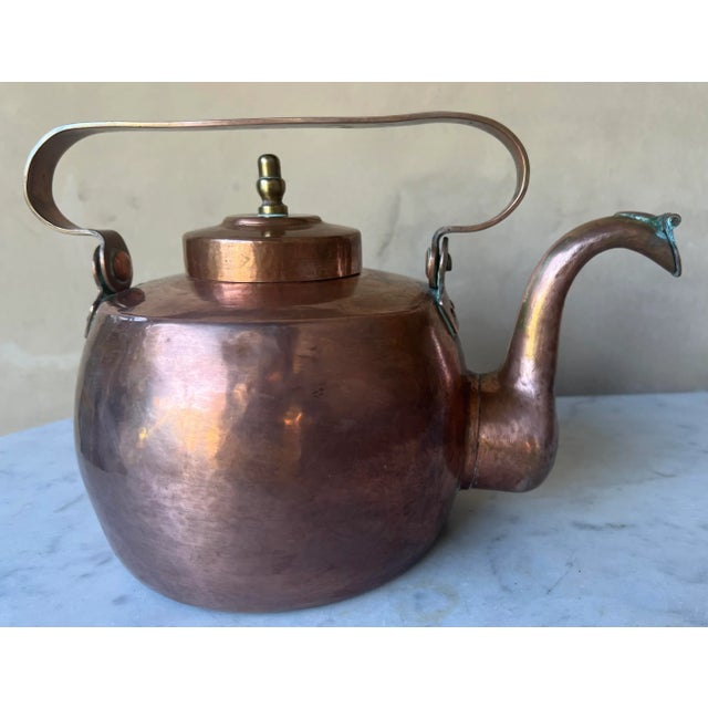 Antique Copper Kettle With Unique Handle For Sale - Image 4 of 12
