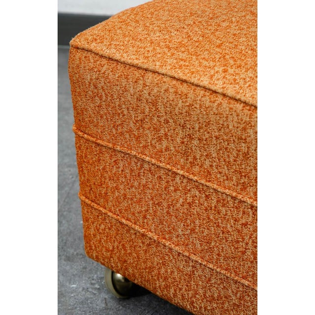 Mid Century Modern Ottoman Stool Rectangular Cushion Orange Vintage Rolling Seat For Sale - Image 9 of 11