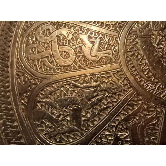 Gorgeous handmade Persian 19th century silver over brass tray. Hunting scenes, with animals, what appears to be a boy and...