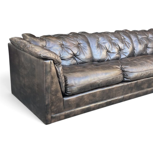 Vintage 1970s Leather Chesterfield Sofa Button Tufted Brown Leather Sofa For Sale - Image 14 of 16