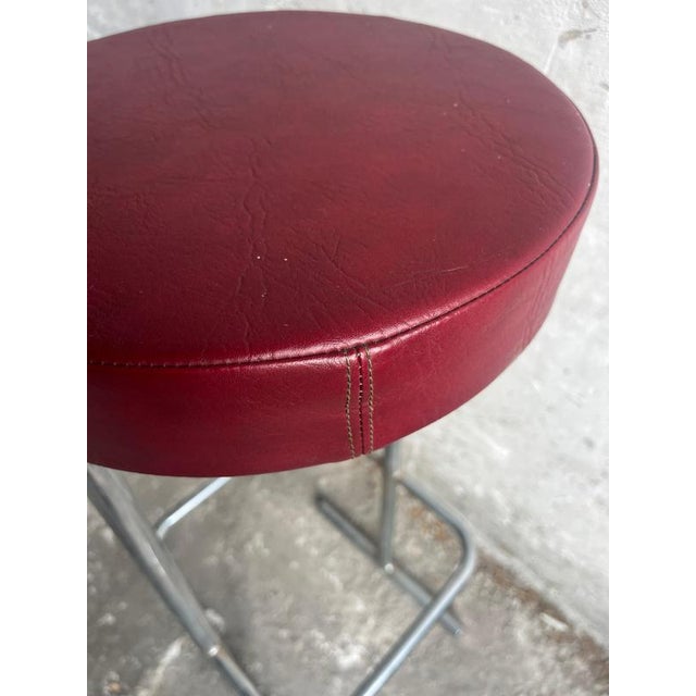 1980s Vintage Industrial Bar Stools with Burgundy Seats, 1980s, Set of 4 For Sale - Image 5 of 8