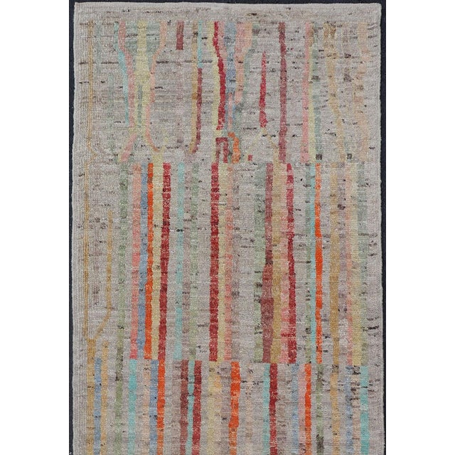 Abstract Modern Casual Hand Knotted Piled Runner in Color and Minimalist Modern Design For Sale - Image 3 of 9