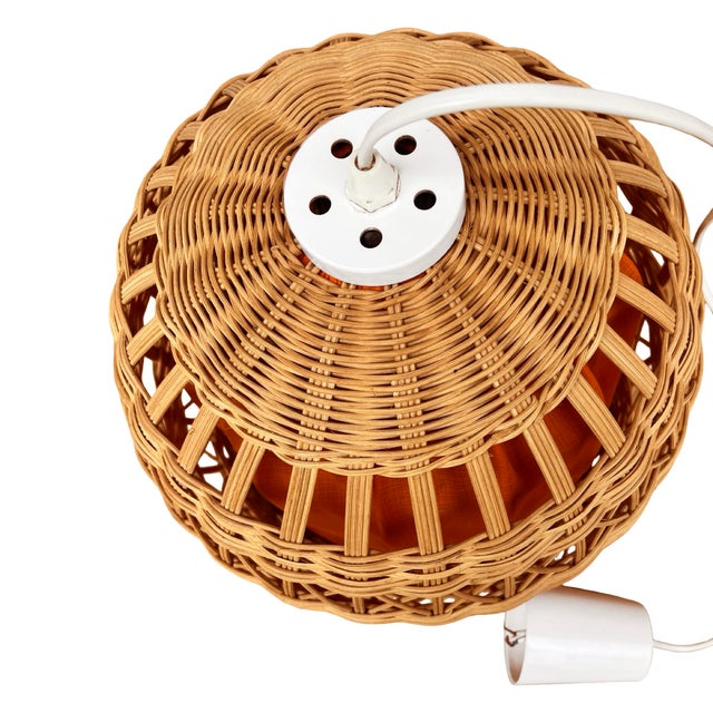 Brown Ceiling Lamp With Wicker Shade, Poland 1960s For Sale - Image 8 of 12