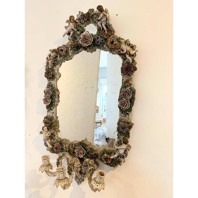 German Mirror with Candlesticks in Polychrome Porcelain For Sale - Image 8 of 17