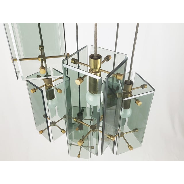 Italian Teak Pendant Lamp in Gilt Aluminum and Smoked Glass, 1960s For Sale - Image 11 of 17
