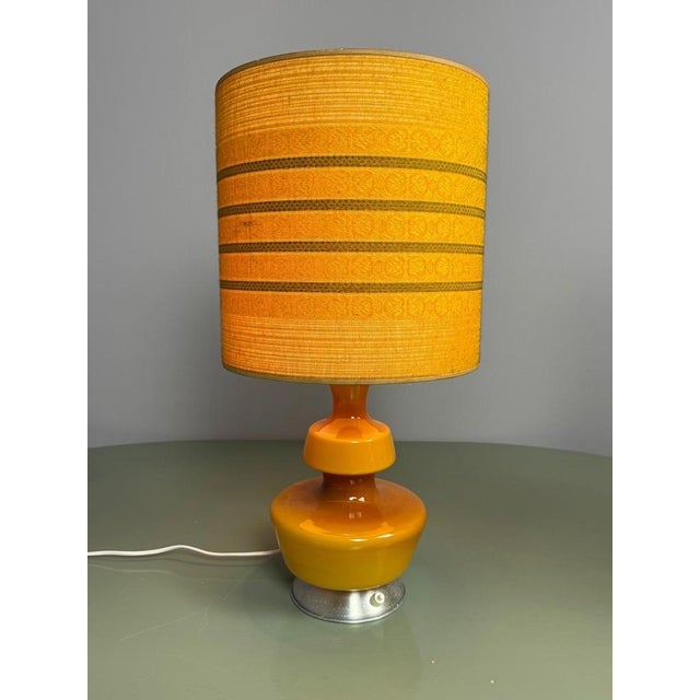 Yellow Mid-Century Ochre Yellow Opaline Glass Table Lamp with Shade from Glasfabriek De Rupel, Belgium, 1960s For Sale - Image 8 of 13