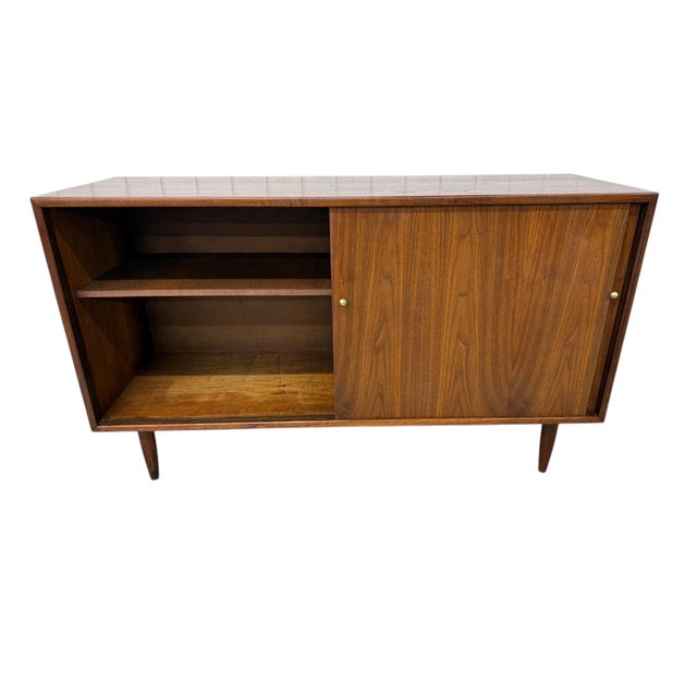 Mid-Century Modern Sliding Door Walnut Storage Cabinet For Sale - Image 4 of 8