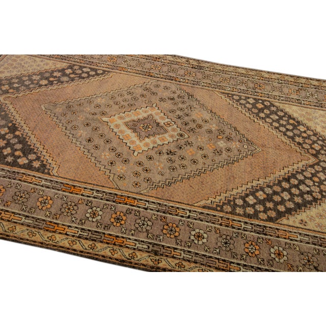 Antique Khotan Handmade Tan Medallion Wool Rug For Sale - Image 9 of 10