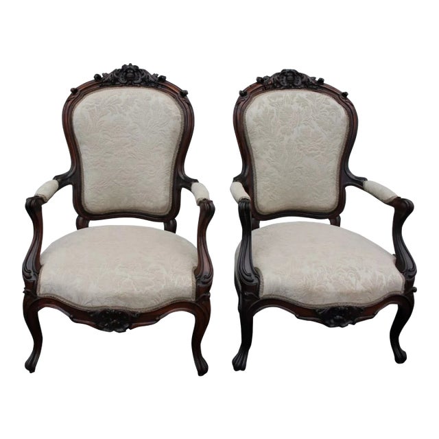 Pair of 19th Century French Bergere Rosewood Armchairs with New Upholstery For Sale