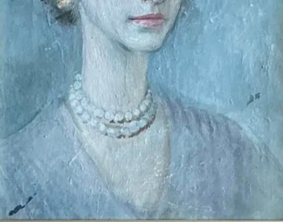 Vintage Original Portrait of Woman on Canvas - Back view