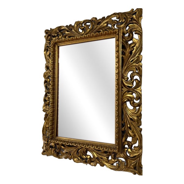 Florentine Gilt Wood Mirror with Acanthus Leaf Carving, 1920s For Sale