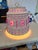 Vintage Lawnware hanging swag lamp with purple glass beads and bird accents. Tested and working — glows a beautiful hot...