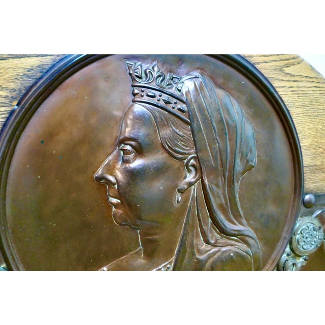 Copper Large Victorian Queens Head Copper Wall Plaque, 1890 For Sale - Image 8 of 10