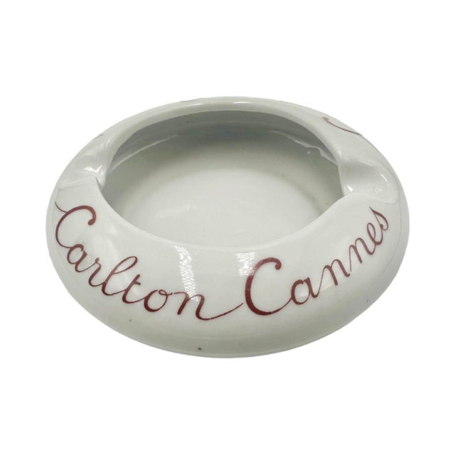 White Vintage Carlton Cannes France Hotel White Porcelain Ashtray For Sale - Image 8 of 13