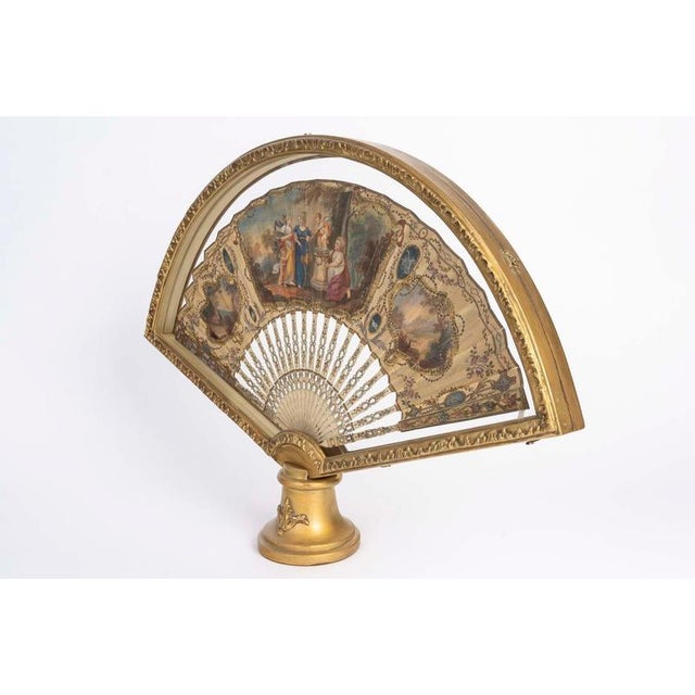 Louis XV Fan Displayed in a Carved Wooden Stand, 18th Century For Sale - Image 5 of 8