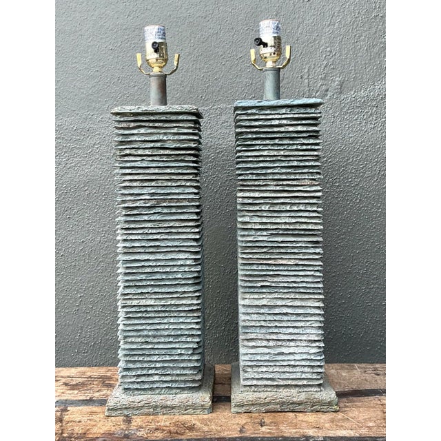 Vintage Stacked Stone Table Lamps - Pair For Sale - Image 12 of 14