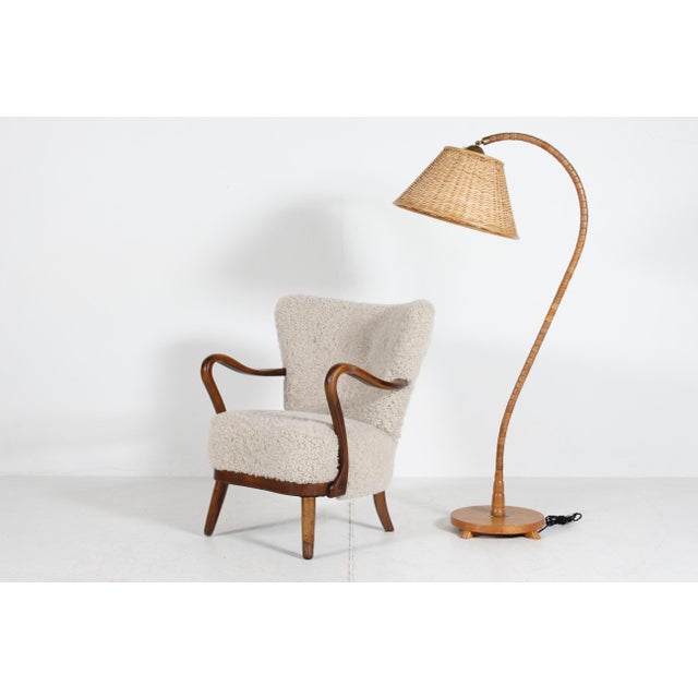 Fritz Hansen Danish Art Deco Lounge Chair in Beech and Sheepskin in the style of Viggo Boesen for Fritz Hansen, 1940s For Sale - Image 4 of 18
