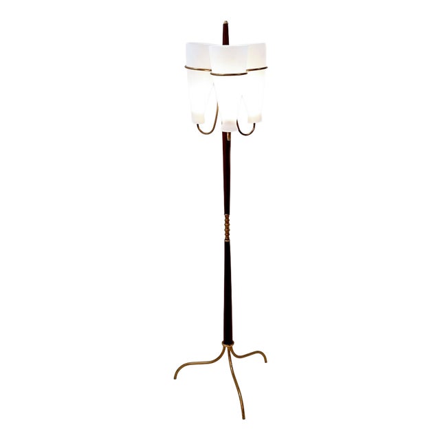 Vintage Tripod Floor Lamp with Opaline Glass from Stilnovo, 1950s For Sale