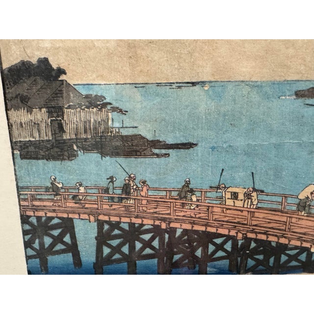 Antique Edo-Period Japanese Woodblock Print by Utagawa Hiroshige — Eitai Bridge With Fishing Boats, C. 1830s–1850s For Sale In San Francisco - Image 6 of 9