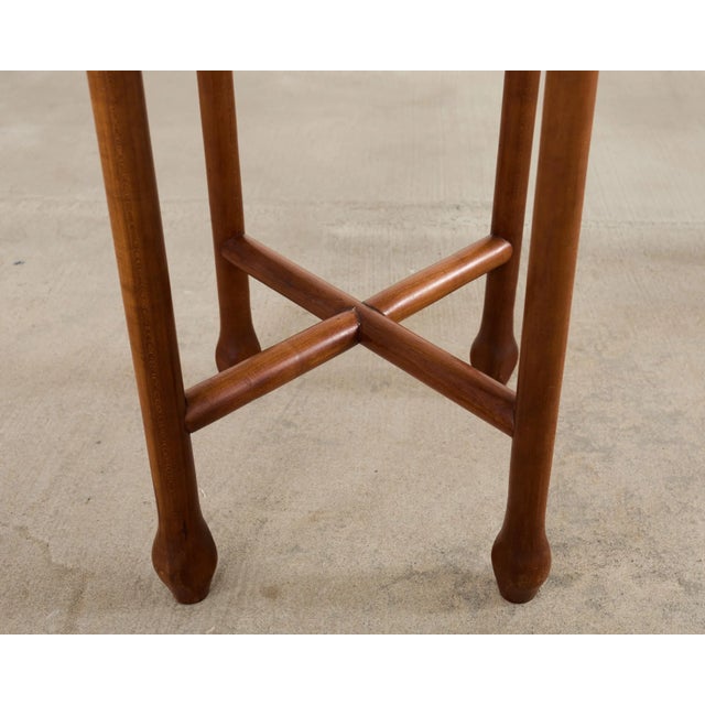 Asian Etched Brass Tray Table on Four Leg Stand For Sale - Image 14 of 18