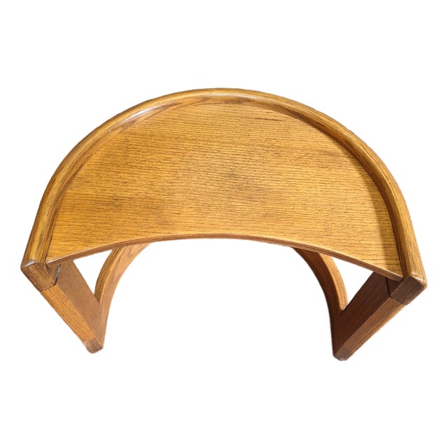 1970s Post Modern Solid Oak Crescent Shape Side Table For Sale