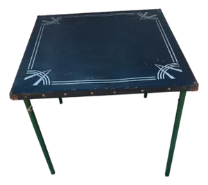 Vintage Shwayder Bros Samson Art Deco Black Vinyl Playing Card Table Wood Frame and Legs