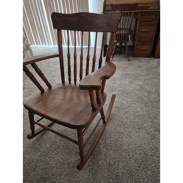American Antique Windsor-Style Oak Rocking Chair, For Sale - Image 3 of 10