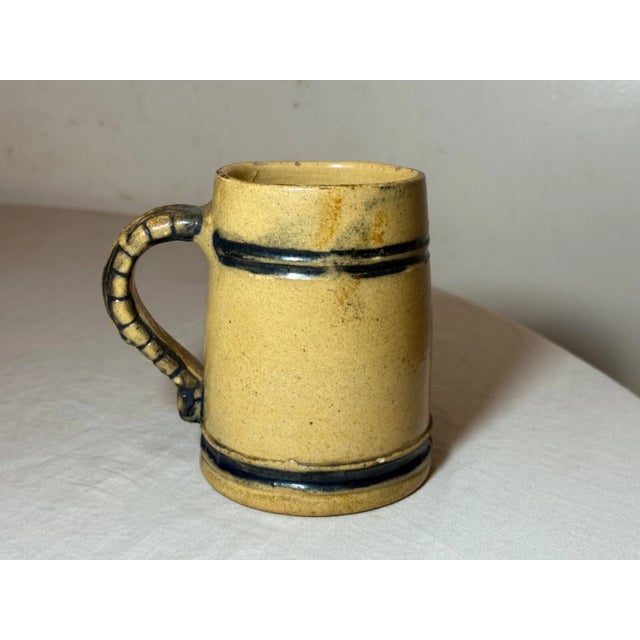 American Rare Antique 19th Century Cobalt Glazed Stoneware Pottery Dining Mug Cup Jug For Sale - Image 3 of 6