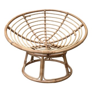 Vintage Coastal Style Bowl-Shaped Papasan Rattan Lounge Chair. Circa 1980s For Sale