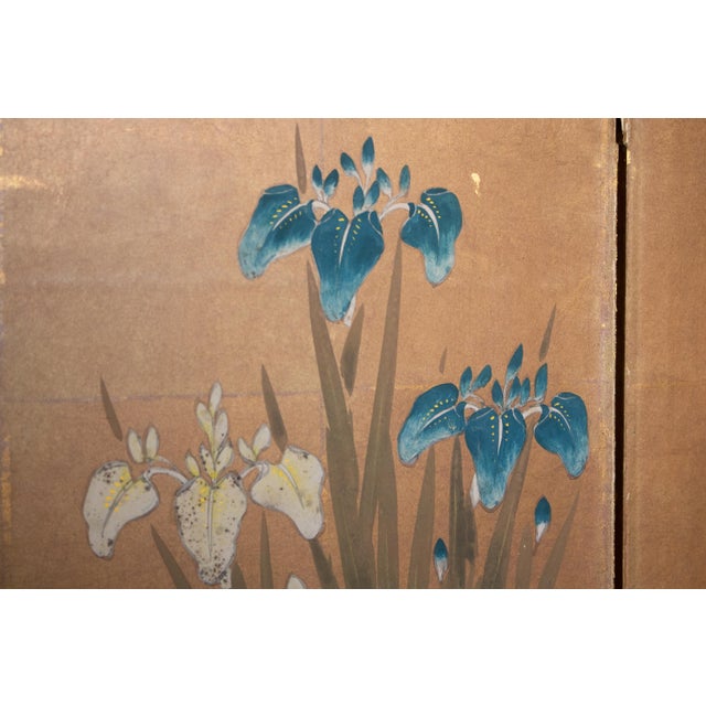 "Plum Blossom, Peony, Iris", 1970s Showa Era Japanese Painted Byobu Screen For Sale - Image 11 of 18