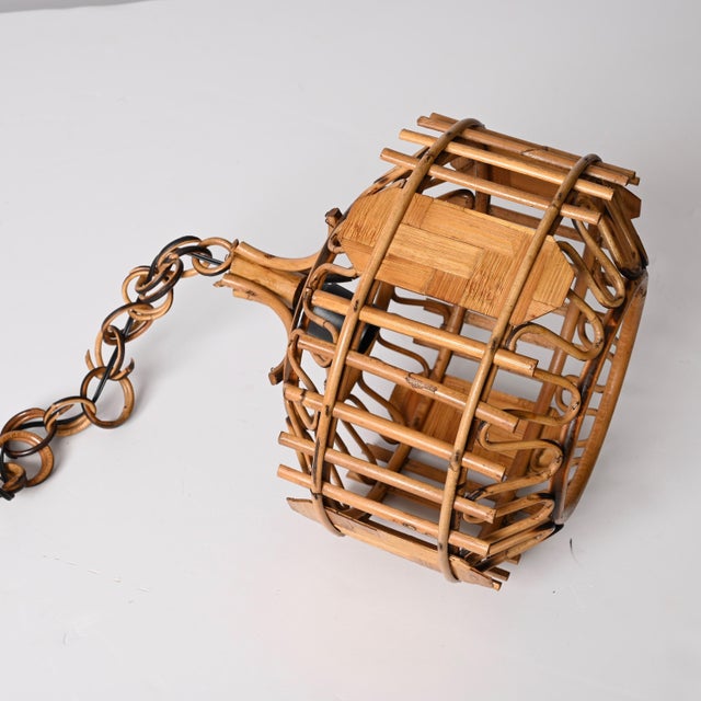 Mid-Century French Riviera Style Bambo & Rattan Rounded Pendant Lamp, 1960s For Sale - Image 9 of 18