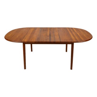 1980s Danish Modern Solid Teak Dining Table W/ Leaf, Oval Extension Table For Sale