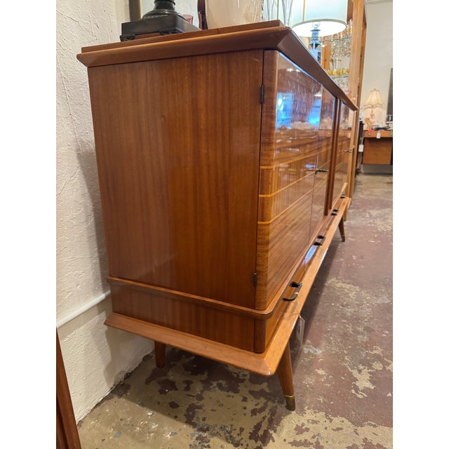 1960s Mid-Century Modern French Mahogany Sideboard Credenza With Brass Accents For Sale - Image 9 of 12