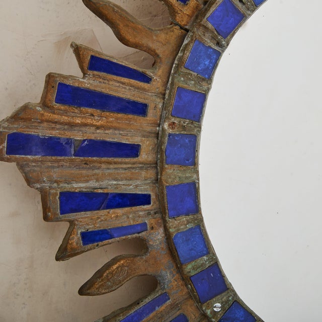 French Sunburst Blue Talosel Wall Mirror by Irena Jaworska, 1960s - 2 Available For Sale - Image 4 of 10
