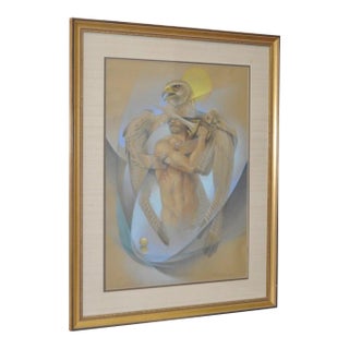 Vilela Valentin Vintage Fantasy Dreamscape in Color Pencil C.1986 For Sale