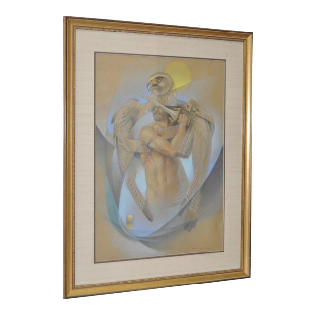 Vilela Valentin Vintage Fantasy Dreamscape in Color Pencil C.1986 For Sale