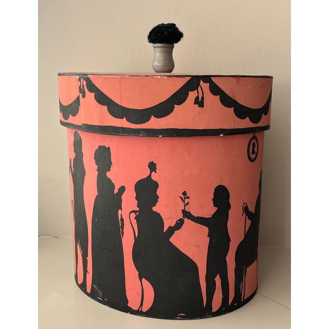 Pink Vintage Oval Wallpaper Box by Atelier of Hudson, New York With Black Regency Silhouettes on a Pink Ground For Sale - Image 8 of 18