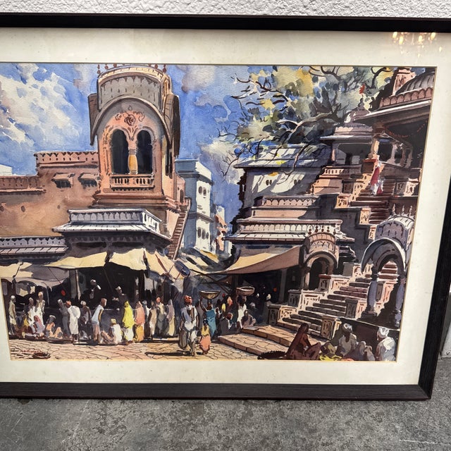 G. D. Thyaga Raj Street Scene, a Bundi Original Watercolor Painting, Circa 1968 For Sale - Image 11 of 12